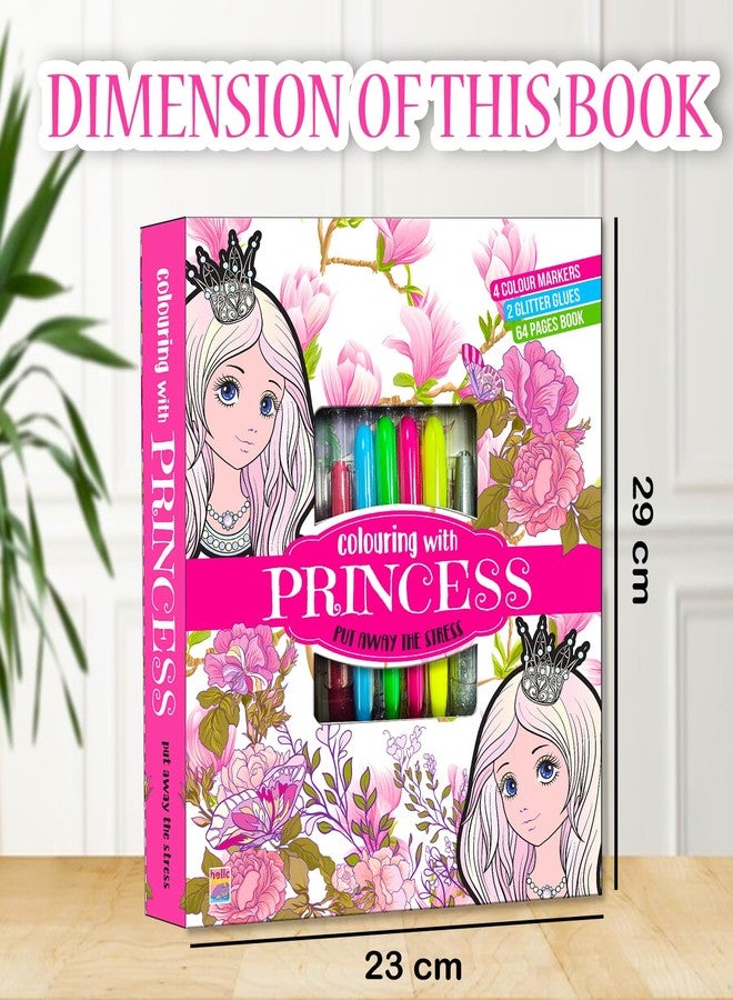 BRIJBASI Hello Friend Princess Colouring Combo Kit with 4 Neon Pens & 2 Glitter Tubes + 32 Pages Colouring Pad, 4+ yrs. - Image 5